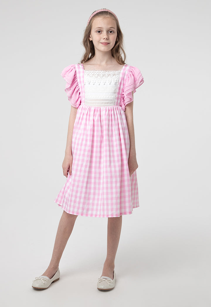 Flounce Plaid Girls Dress with Lace Petticoat.