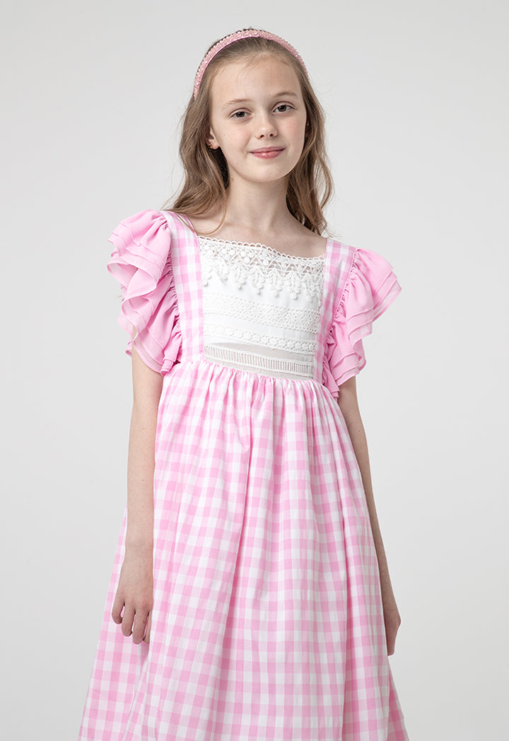 Flounce Plaid Girls Dress with Lace Petticoat.