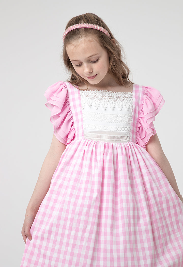 Flounce Plaid Girls Dress with Lace Petticoat.