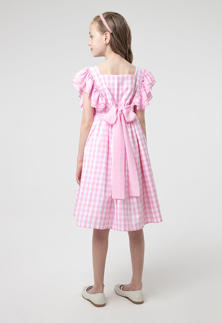 Flounce Plaid Girls Dress with Lace Petticoat.