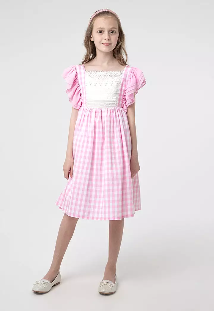 Flounce Plaid Petticoat Lace Dress for Girls