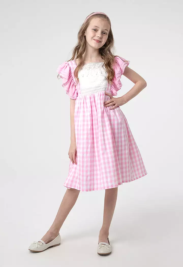 Flounce Plaid Petticoat Lace Dress for Girls