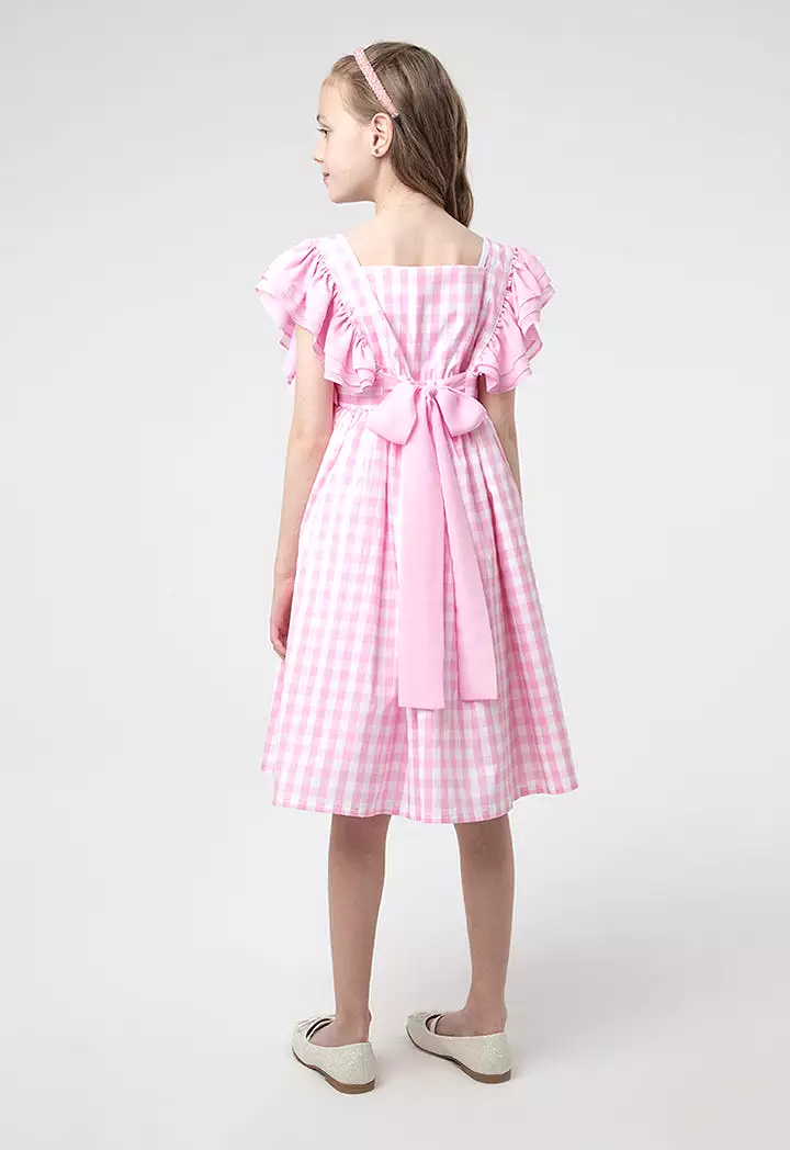 Flounce Plaid Petticoat Lace Dress for Girls