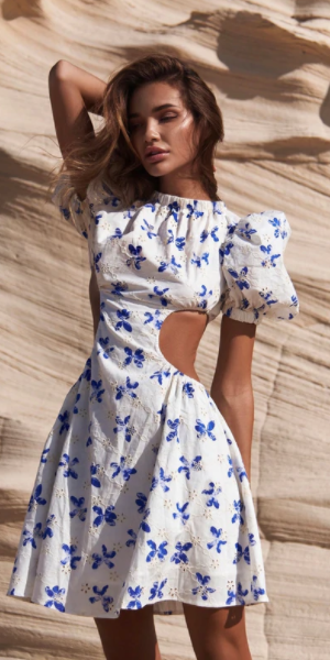 Flower Print Puffed Sleeve Dress