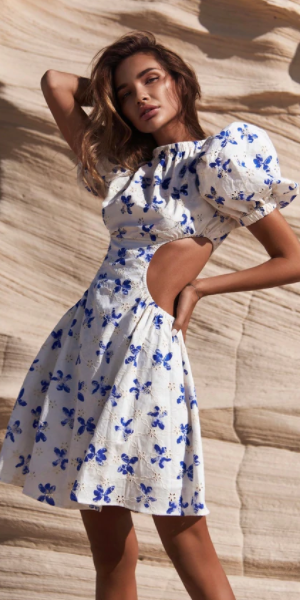 Flower Print Puffed Sleeve Dress