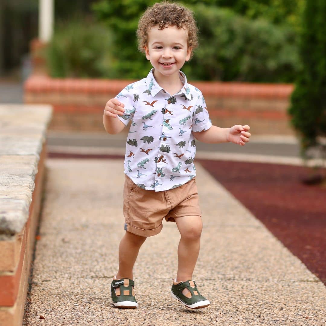 Forest green and tan baby and toddler sandals, unisex, SEO friendly.