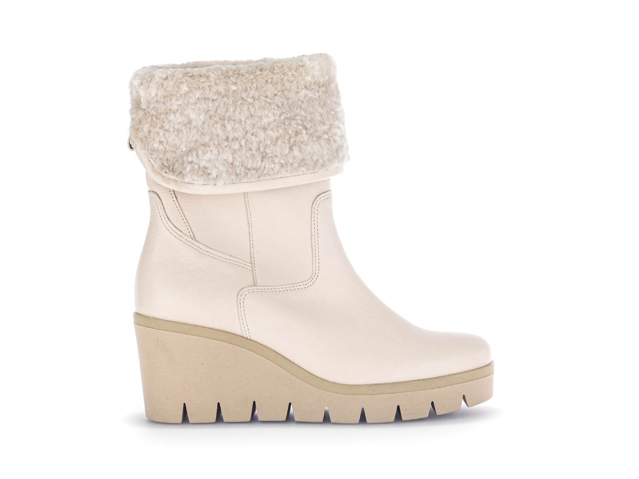 GABOR Cream Leather Wedge Boots Faux Fur Cuff