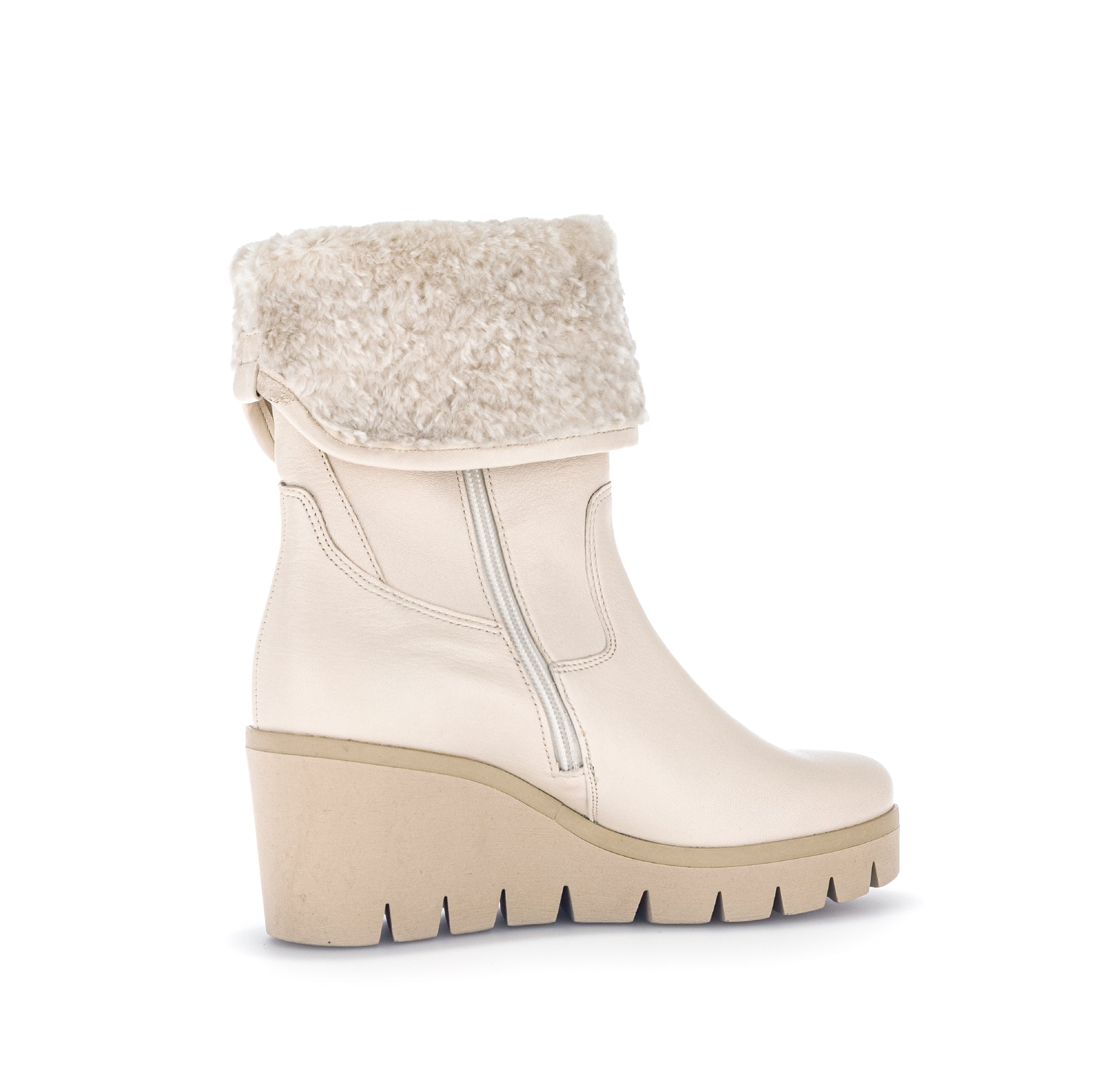 GABOR Cream Leather Wedge Boots Faux Fur Cuff