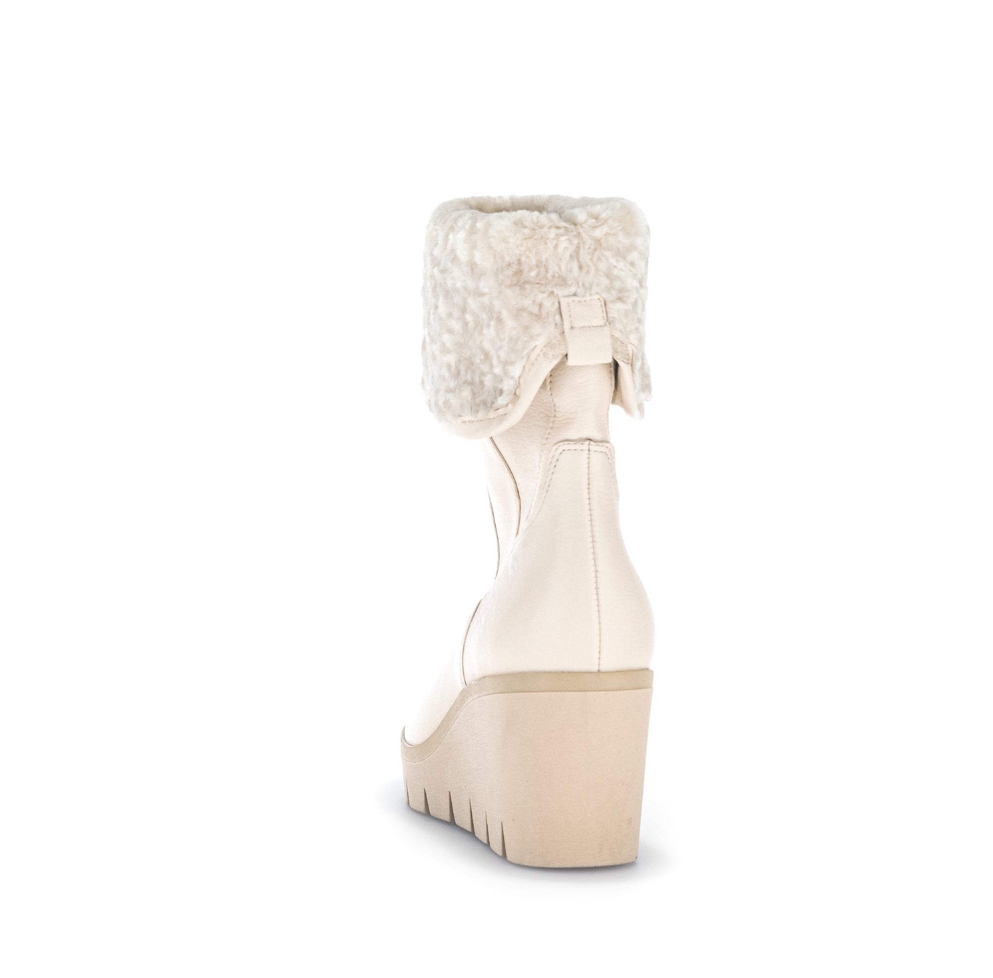 GABOR Cream Leather Wedge Boots Faux Fur Cuff