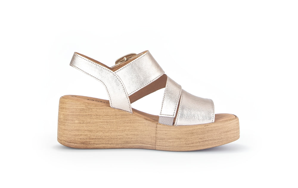 GABOR Gold Leather Wedge Sandal - 53362