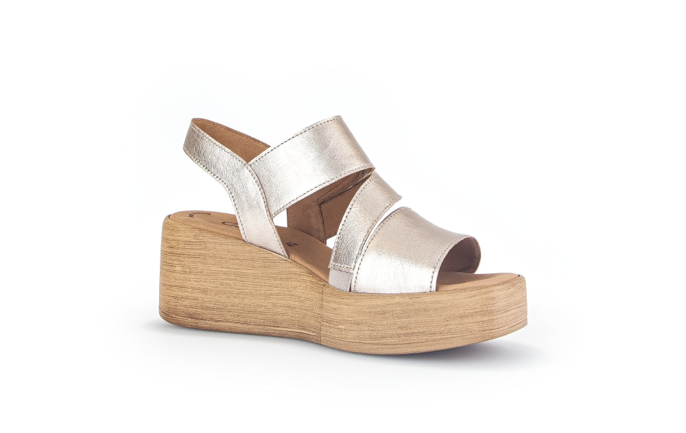 GABOR Gold Leather Wedge Sandal - 53362