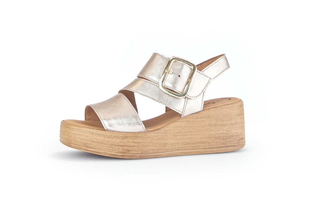 GABOR Gold Leather Wedge Sandal - 53362