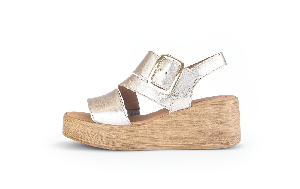 GABOR Gold Leather Wedge Sandal - 53362