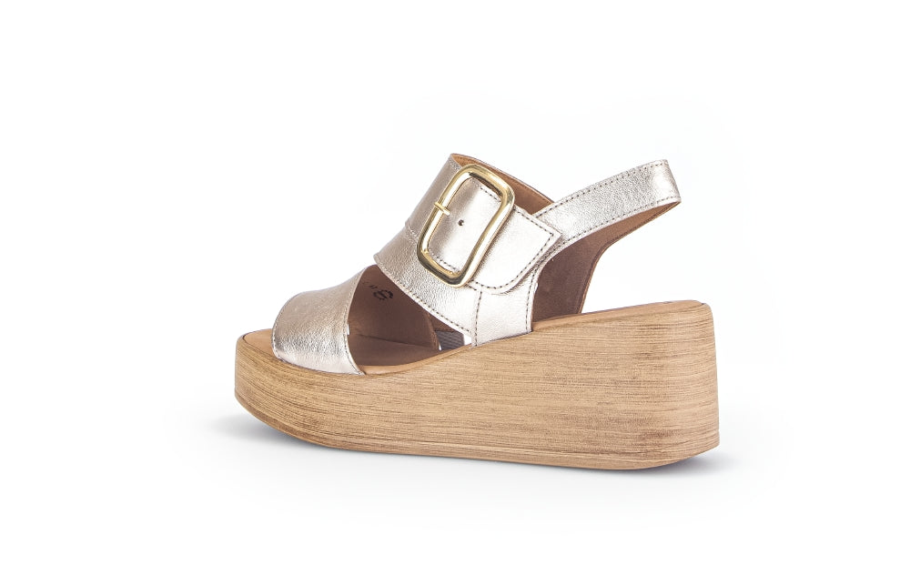 GABOR Gold Leather Wedge Sandal - 53362