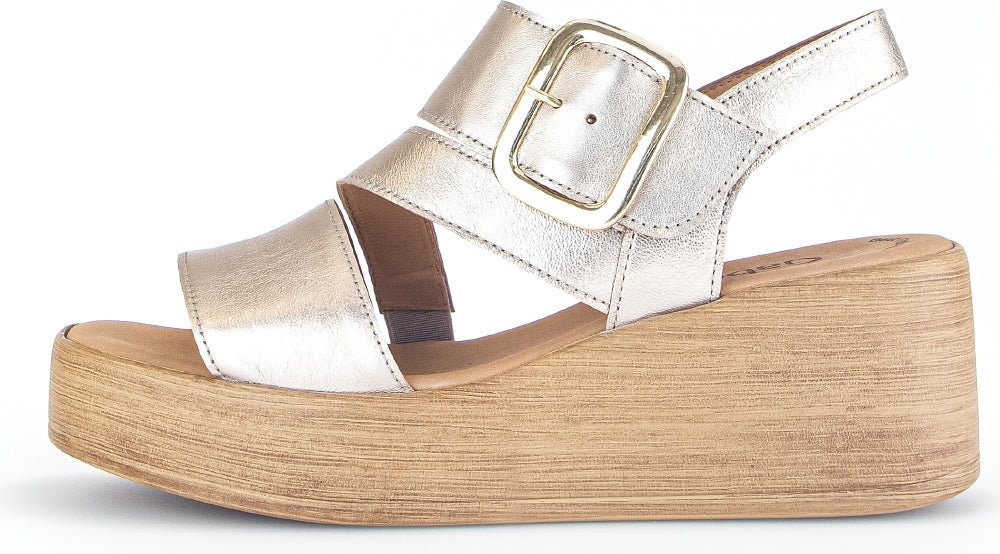 GABOR Gold Leather Wedge Sandal - 53362