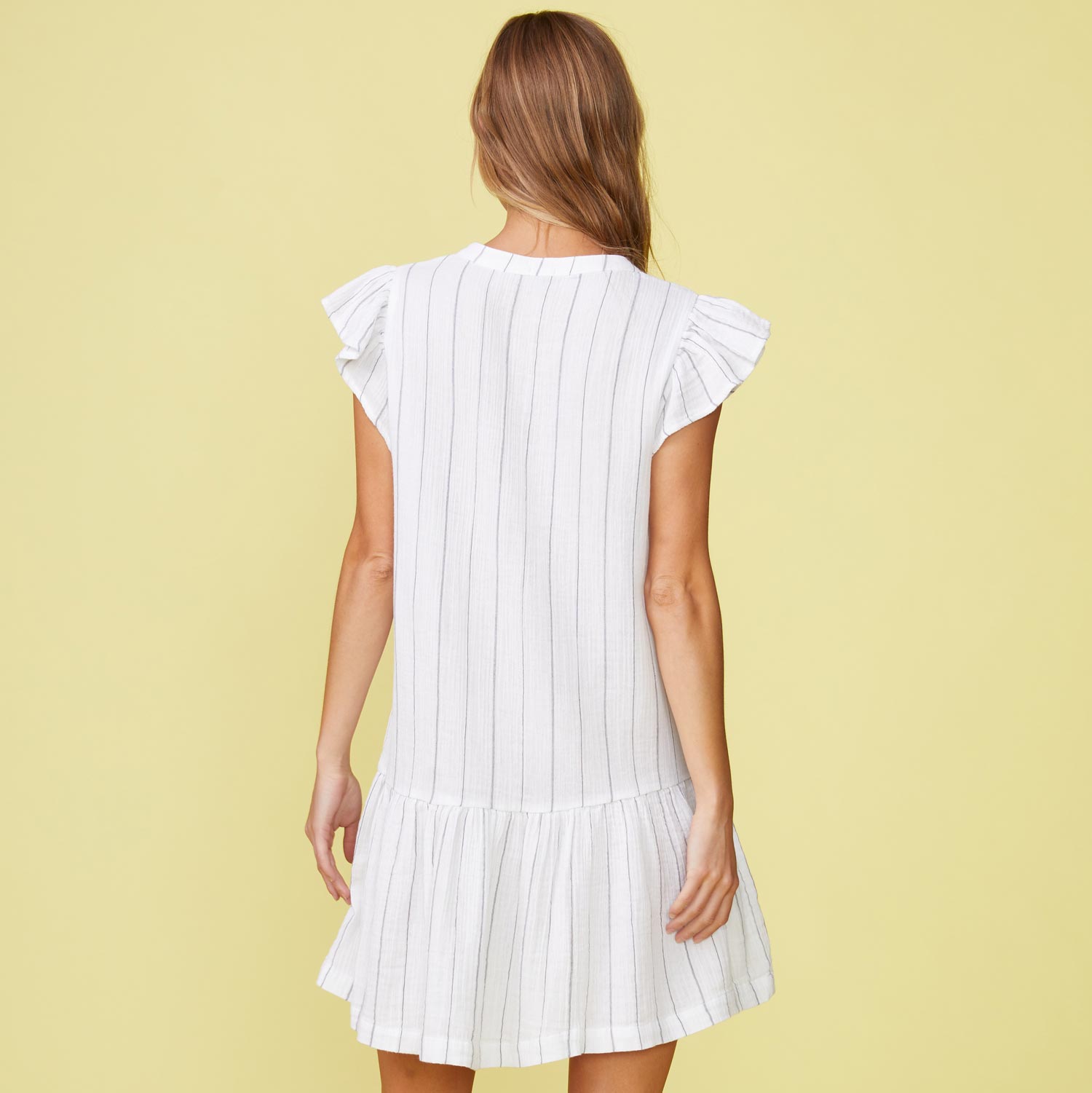 Gauze Ruffle Dress - Easy, Pinstripe Pattern.