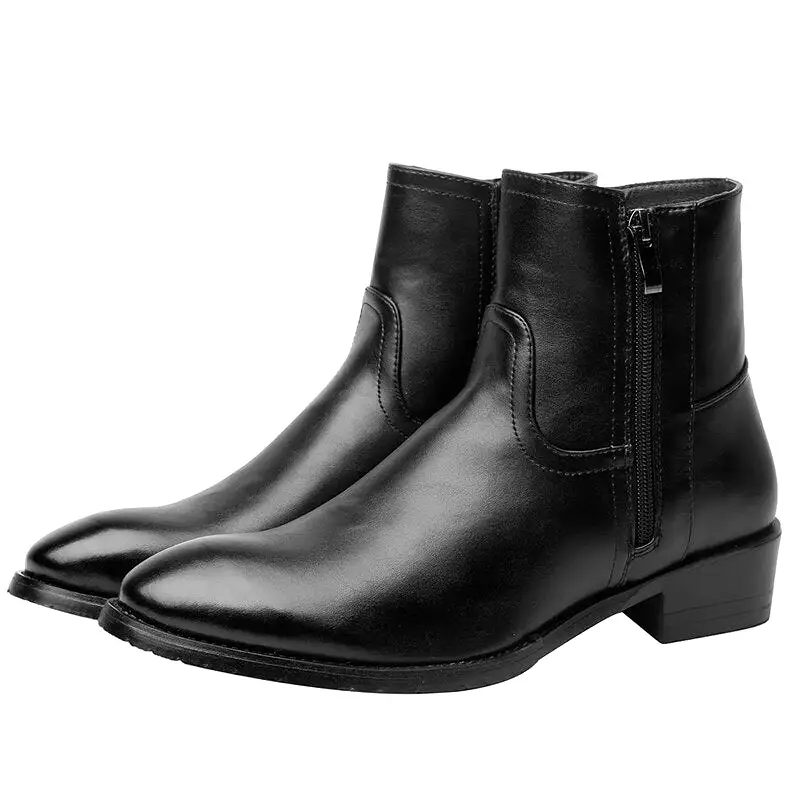 Genuine Cowhide Leather Boots for Men - High Zip Top British Style Chelsea Boots