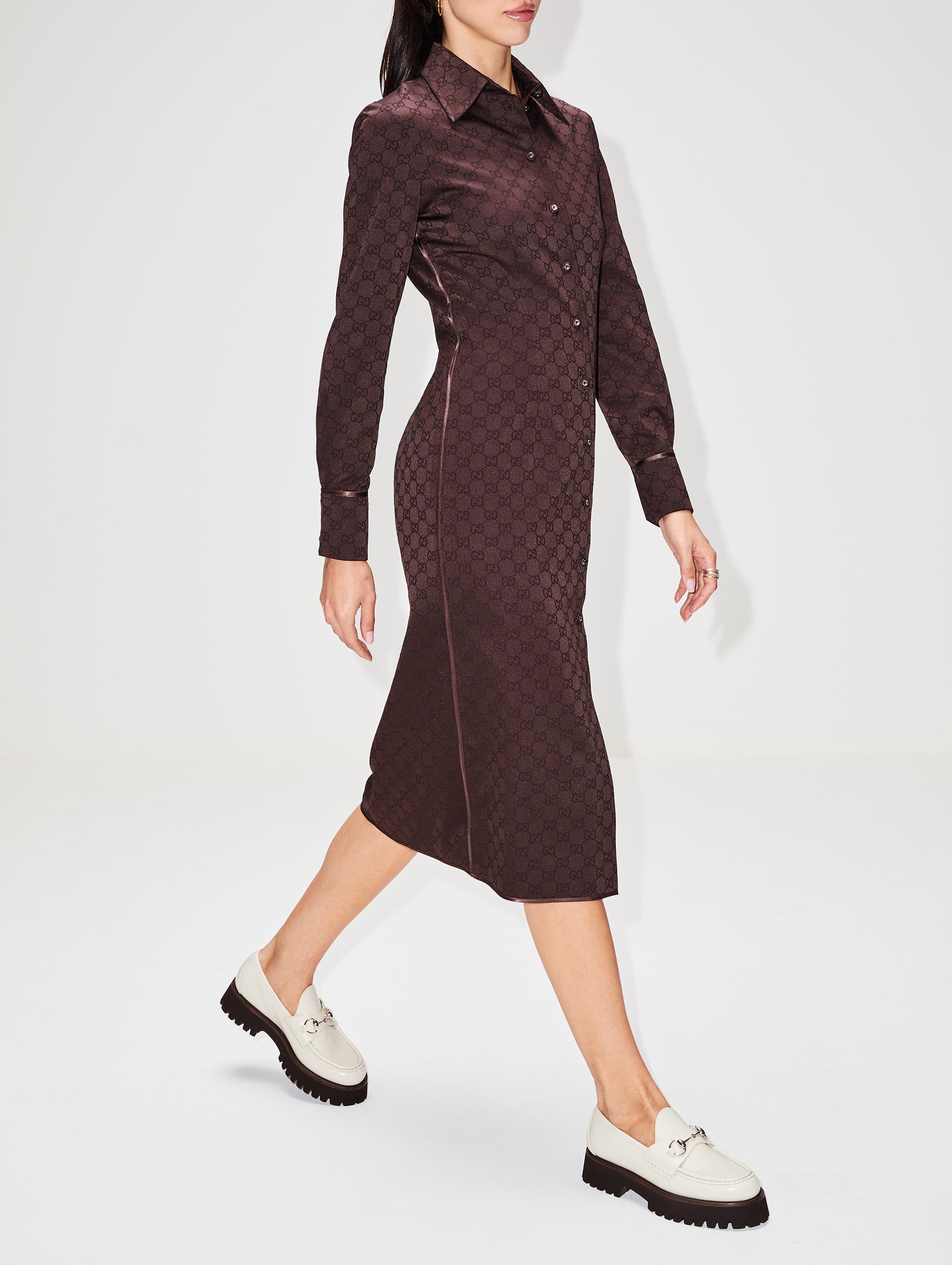 GG Long Sleeve Shirtdress - Women's Designer Dress - Shop Now