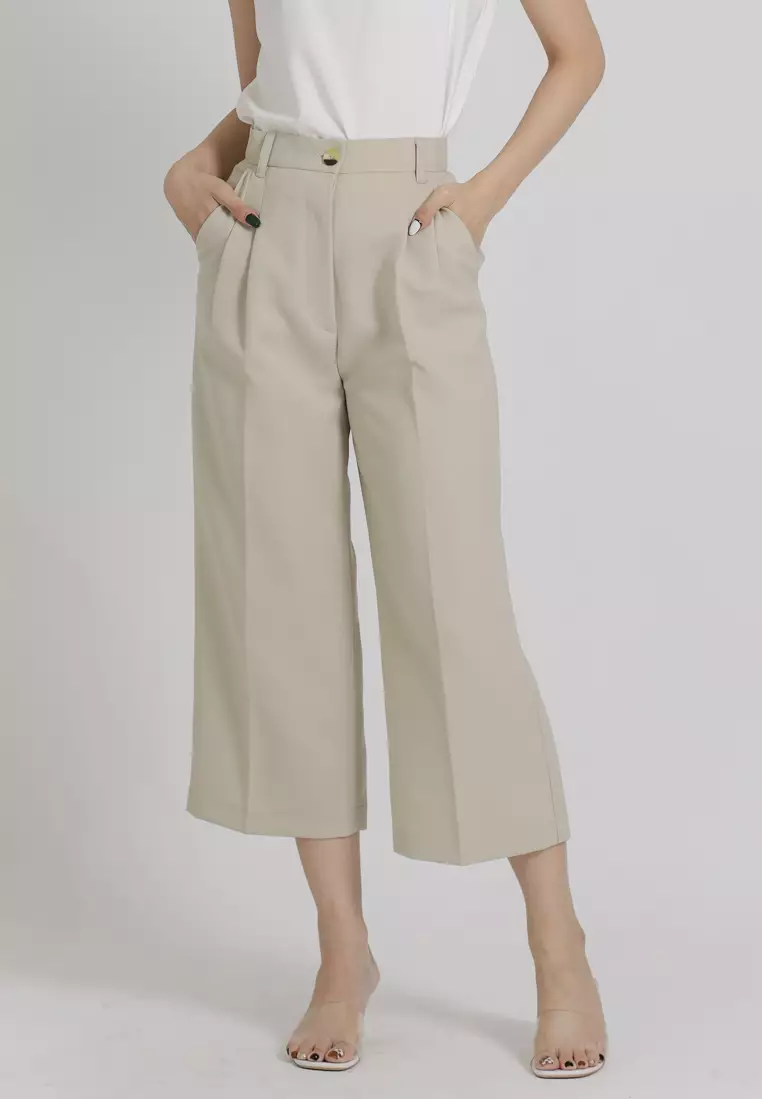 Khaki Culottes Trousers by Gianna