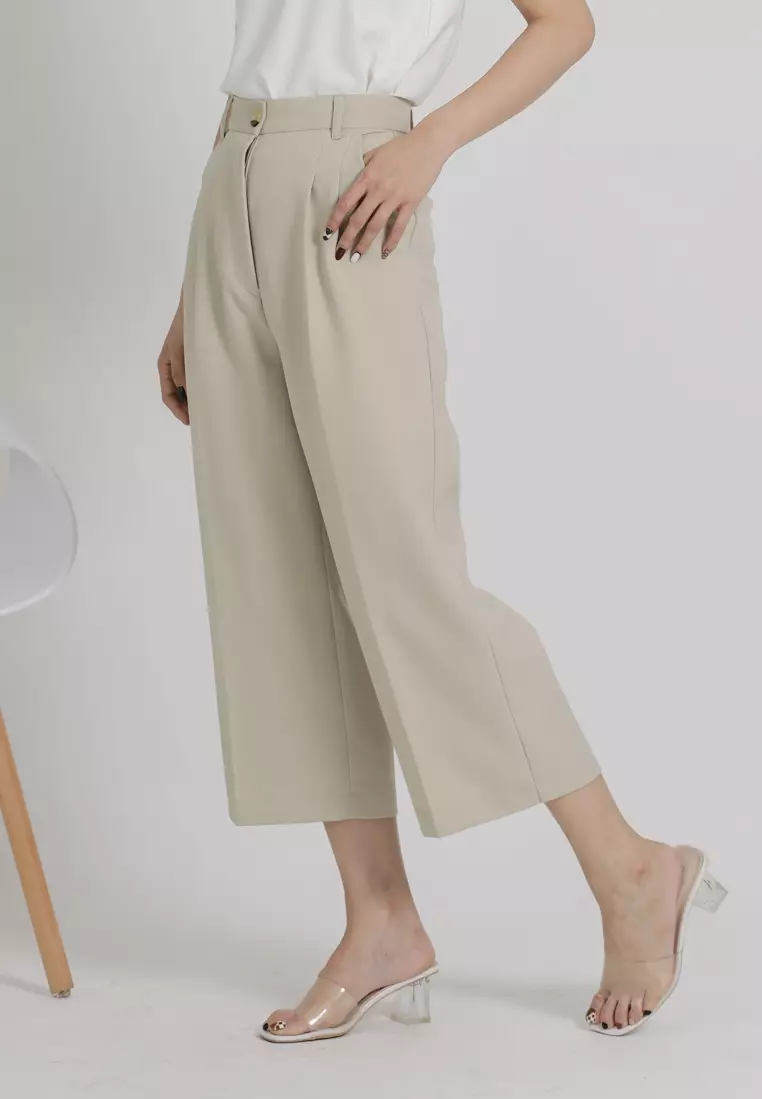 Khaki Culottes Trousers by Gianna