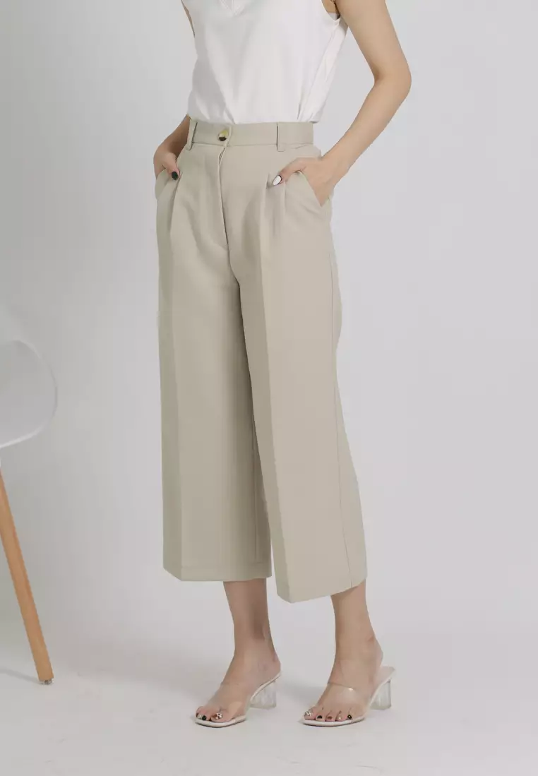 Khaki Culottes Trousers by Gianna