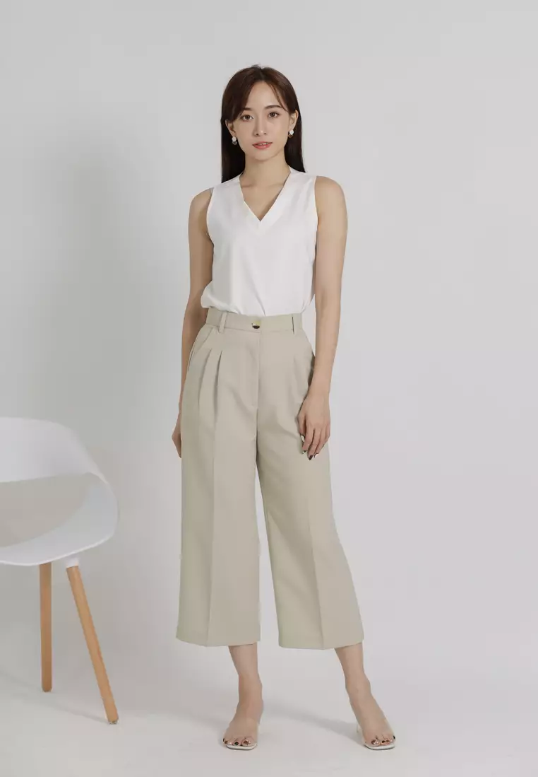 Khaki Culottes Trousers by Gianna