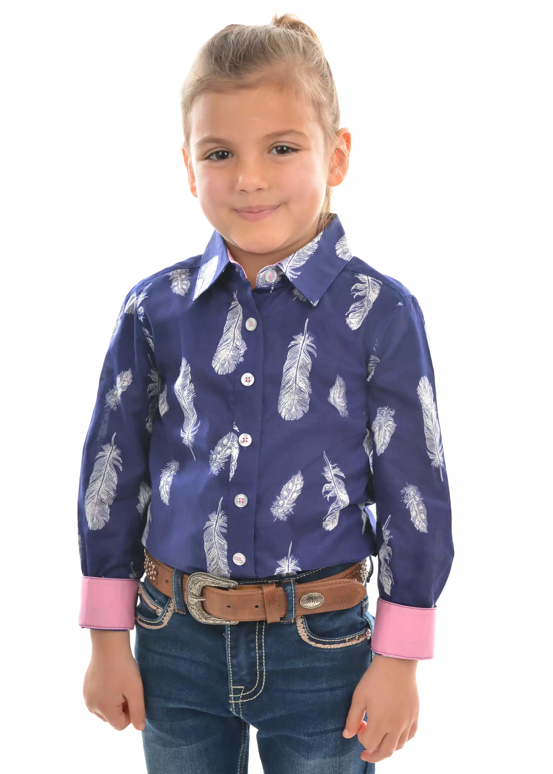 Girls Western Feather Print Long Sleeve Shirt