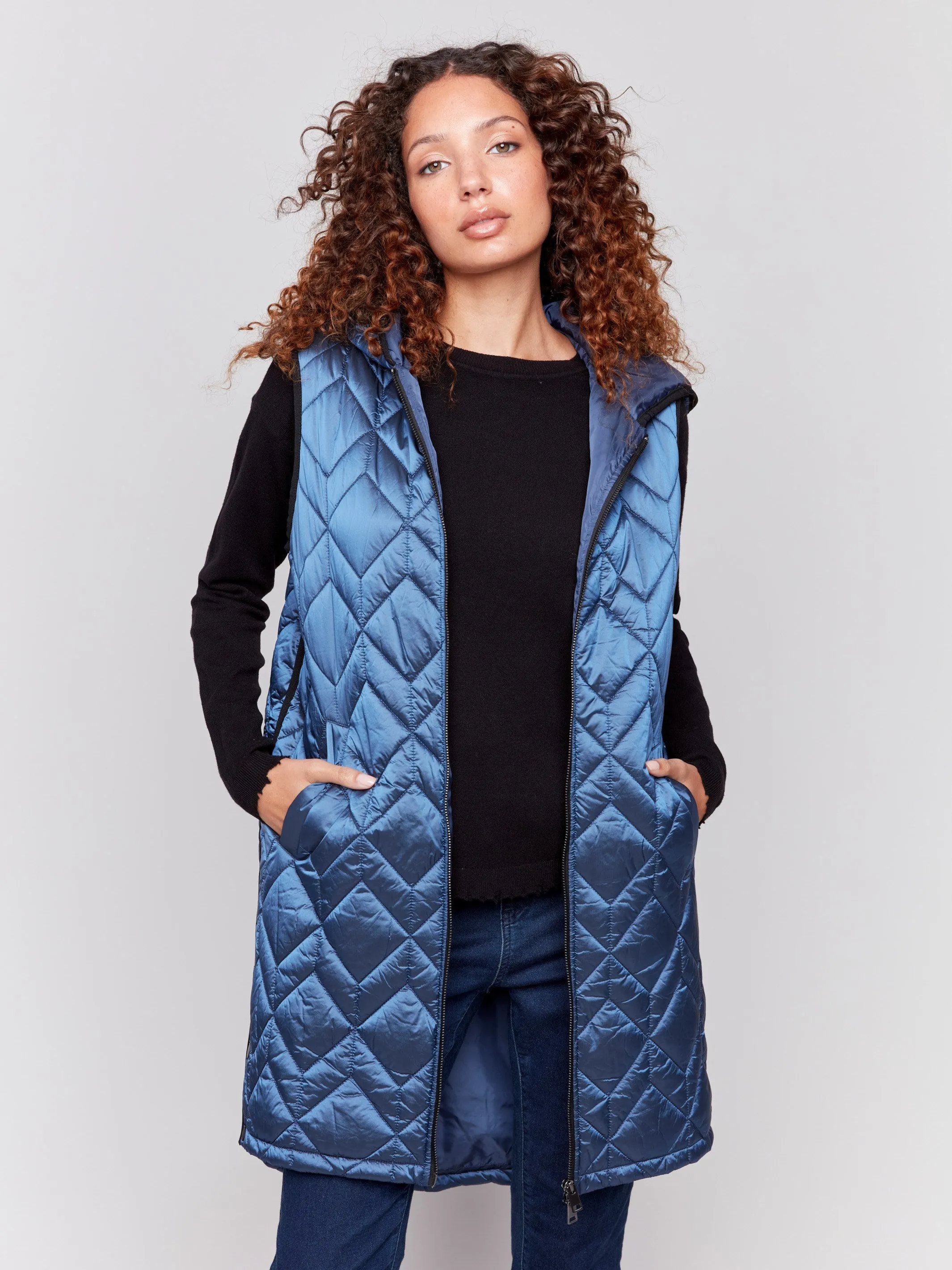 Glacier Long Quilted Puffer Vest with Hood