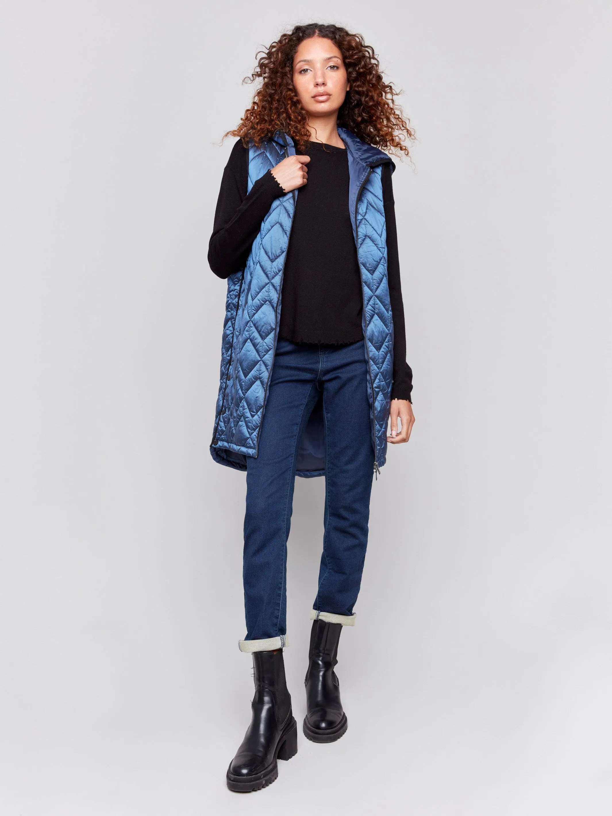 Glacier Long Quilted Puffer Vest with Hood