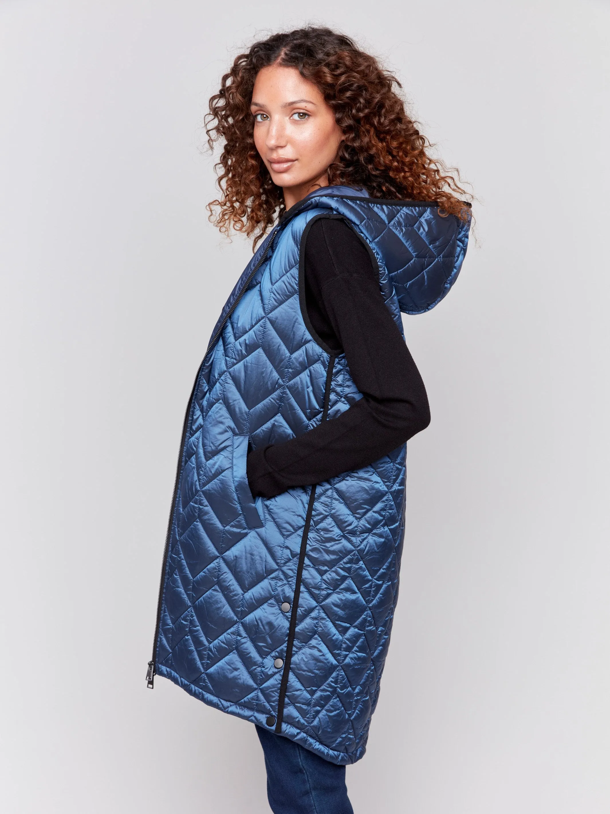 Glacier Long Quilted Puffer Vest with Hood