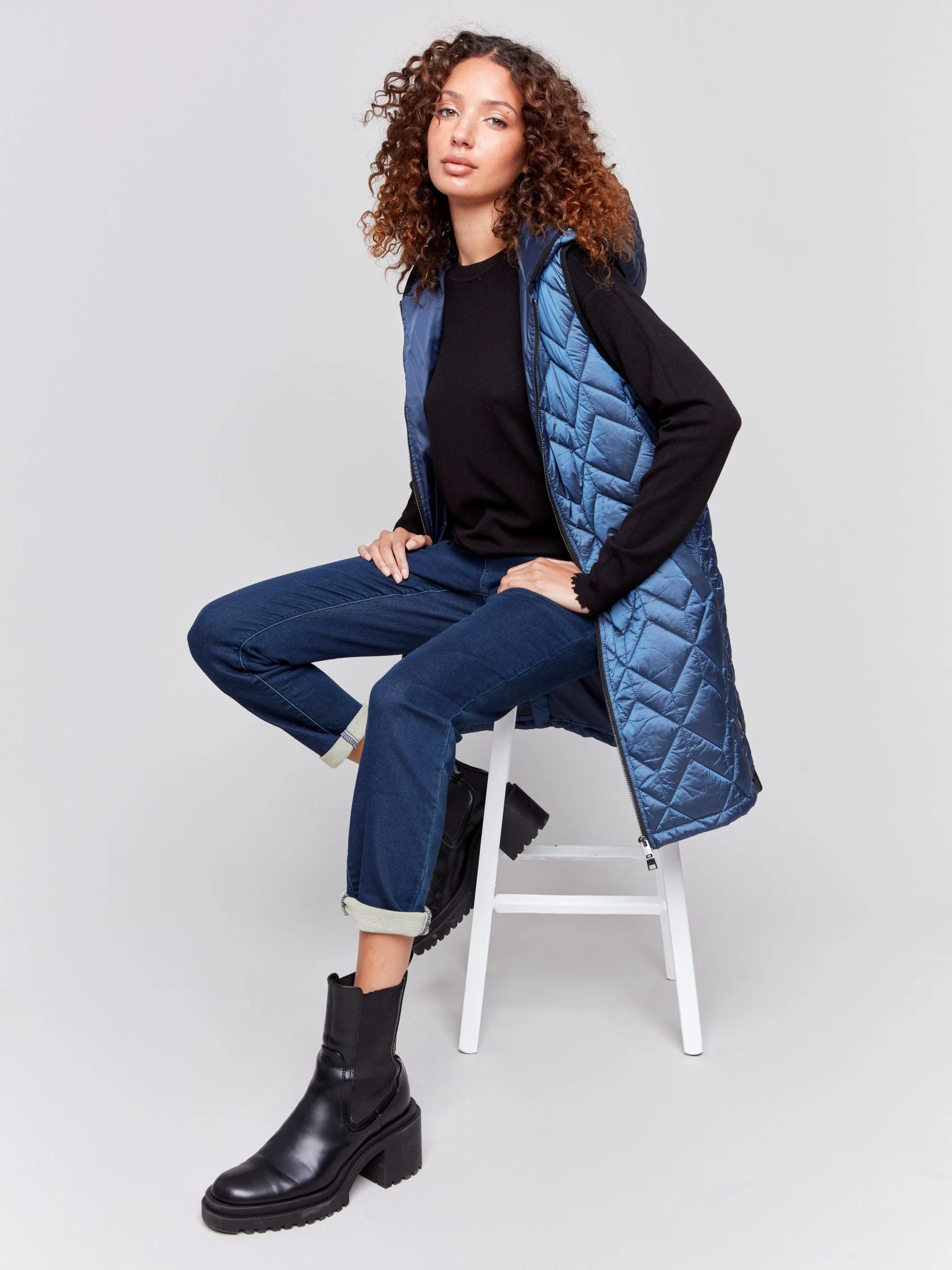 Glacier Long Quilted Puffer Vest with Hood