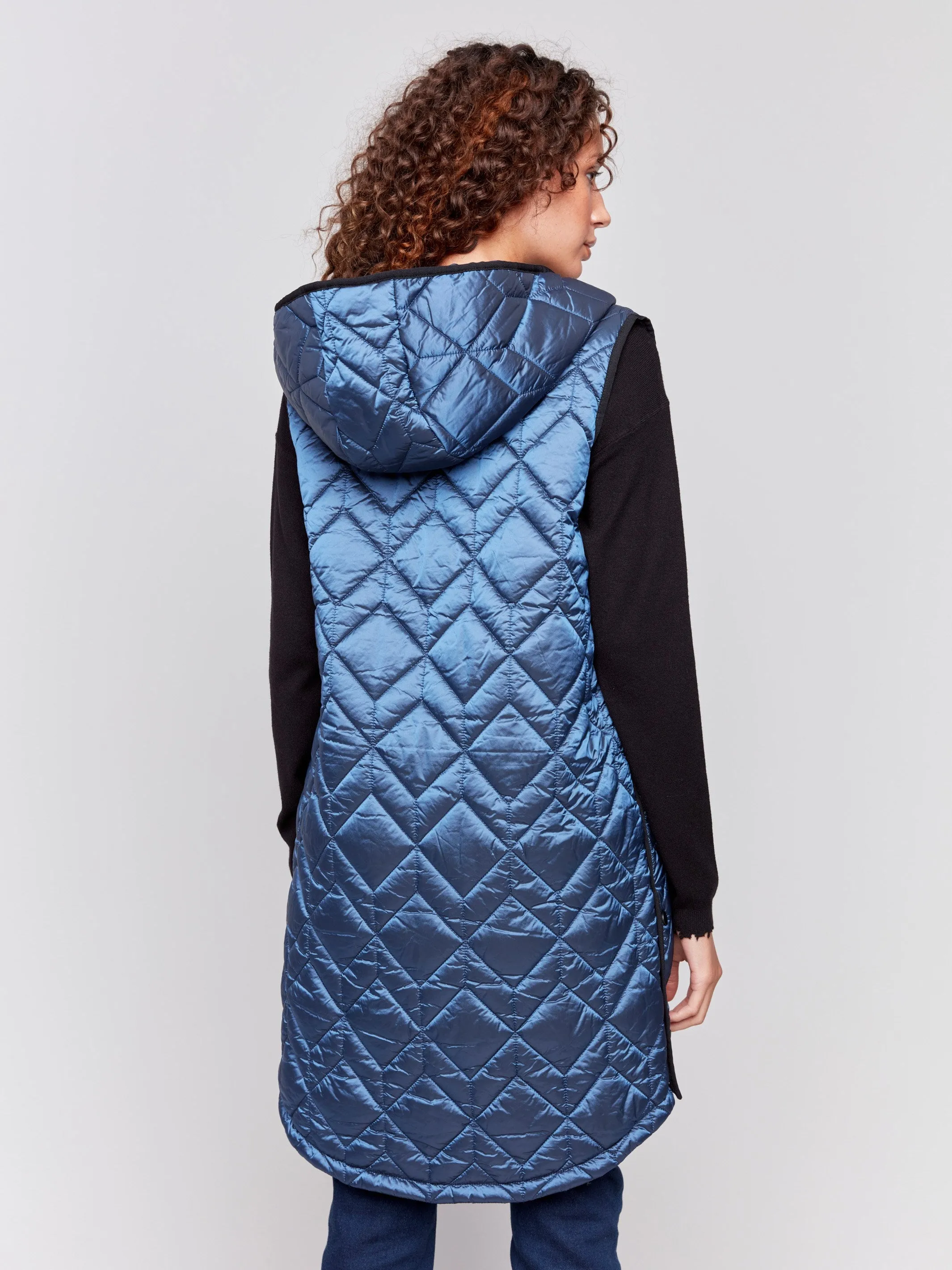 Glacier Long Quilted Puffer Vest with Hood