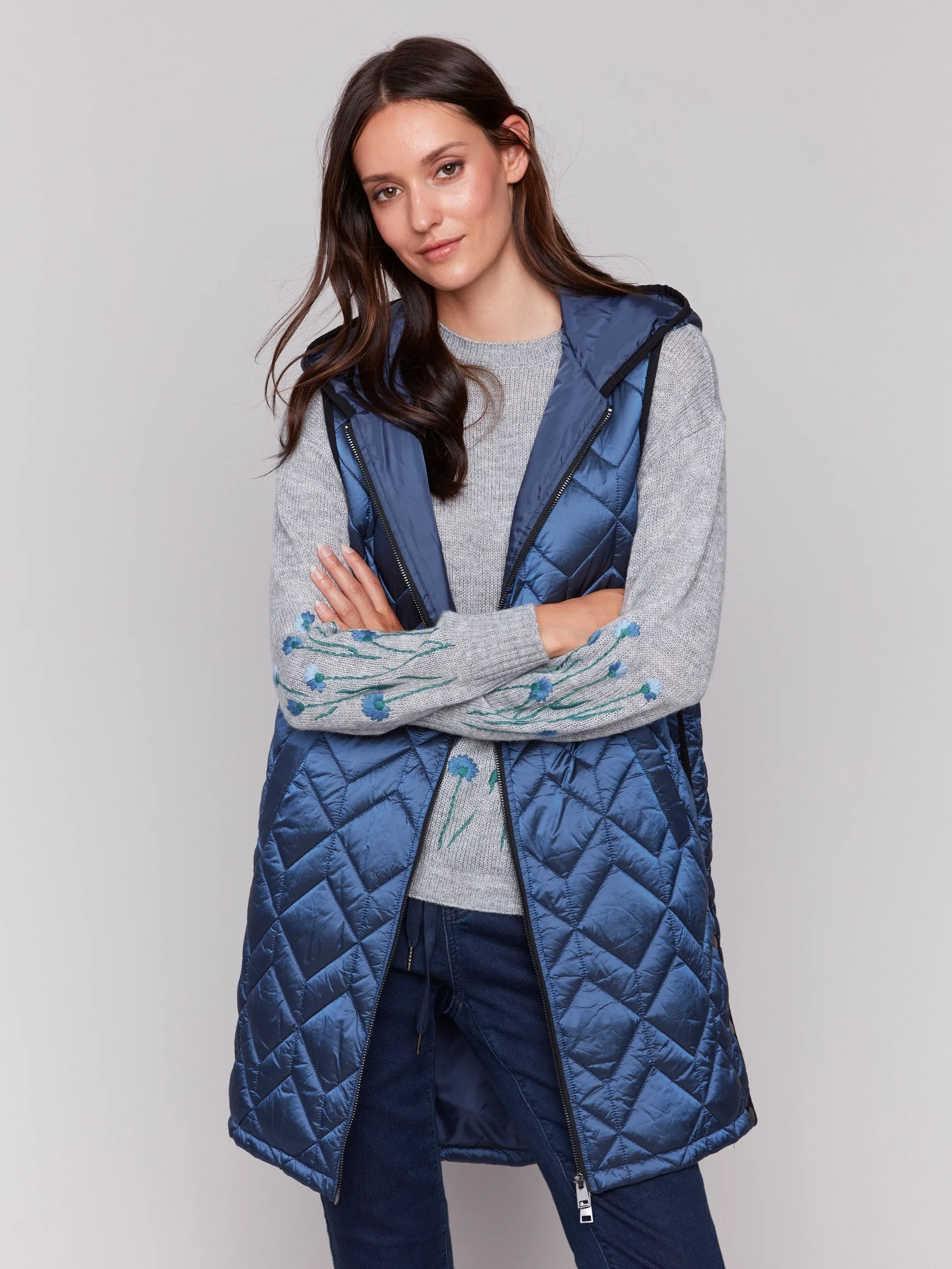 Glacier Long Quilted Puffer Vest with Hood