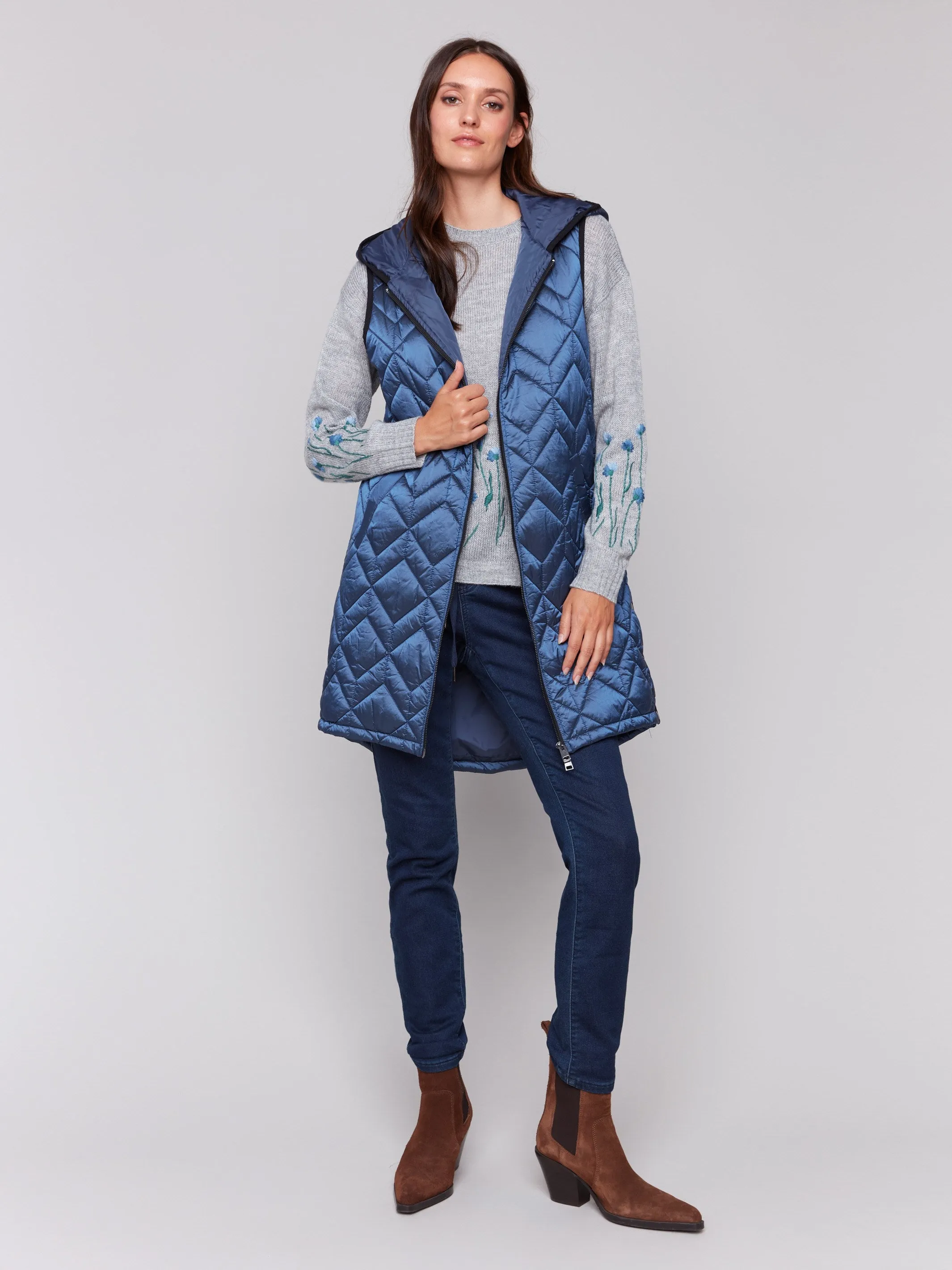 Glacier Long Quilted Puffer Vest with Hood