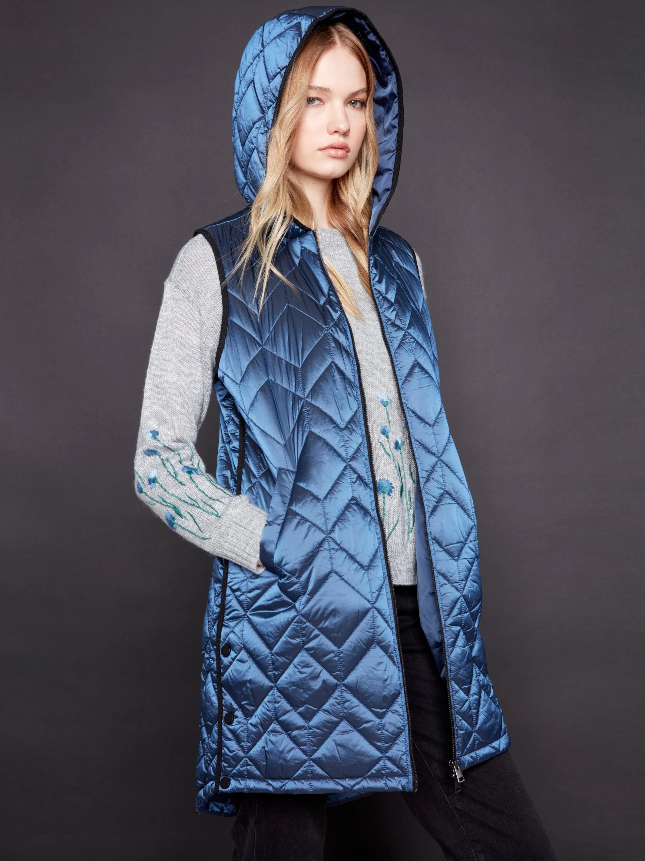 Glacier Long Quilted Puffer Vest with Hood