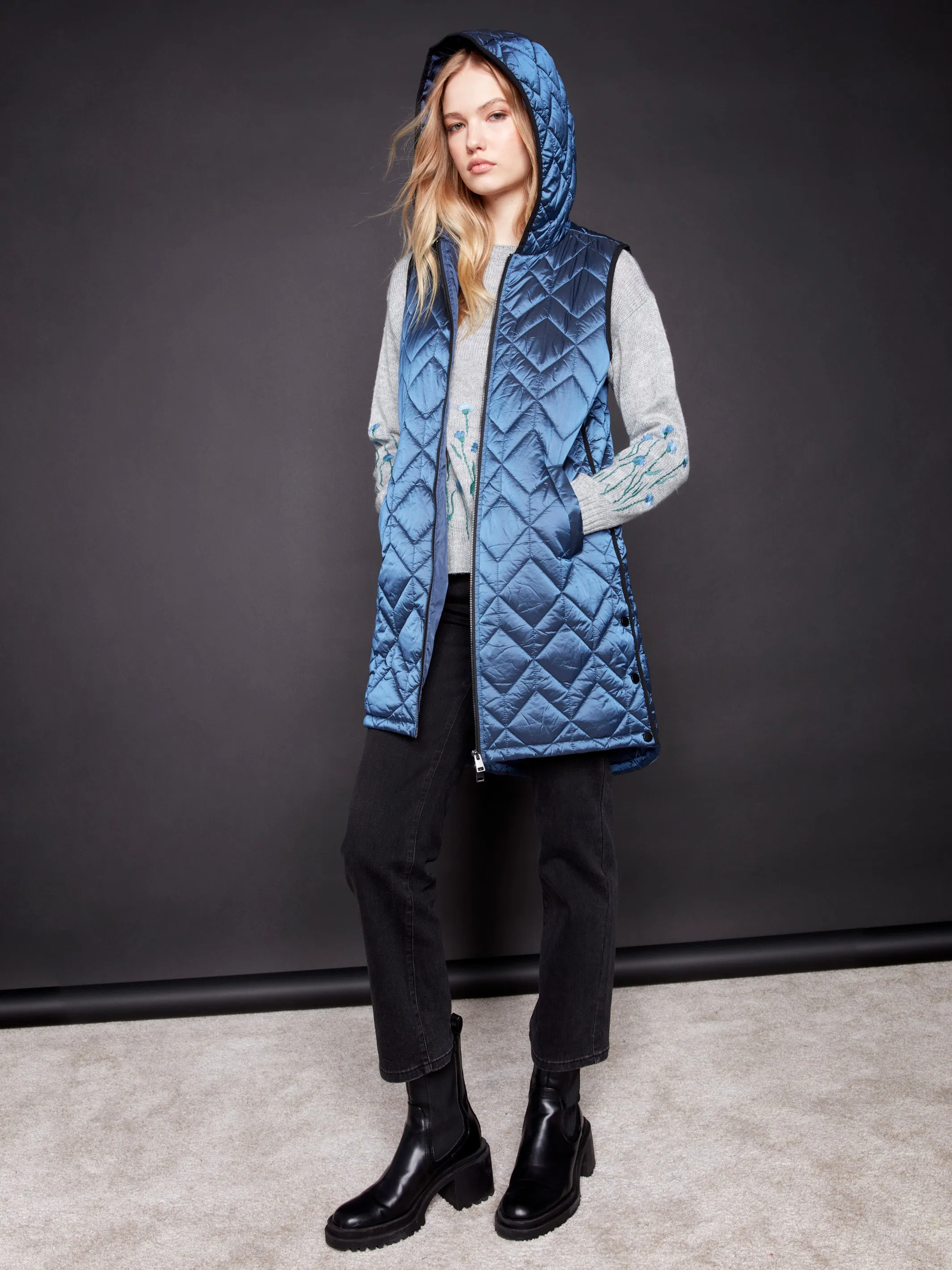 Glacier Long Quilted Puffer Vest with Hood