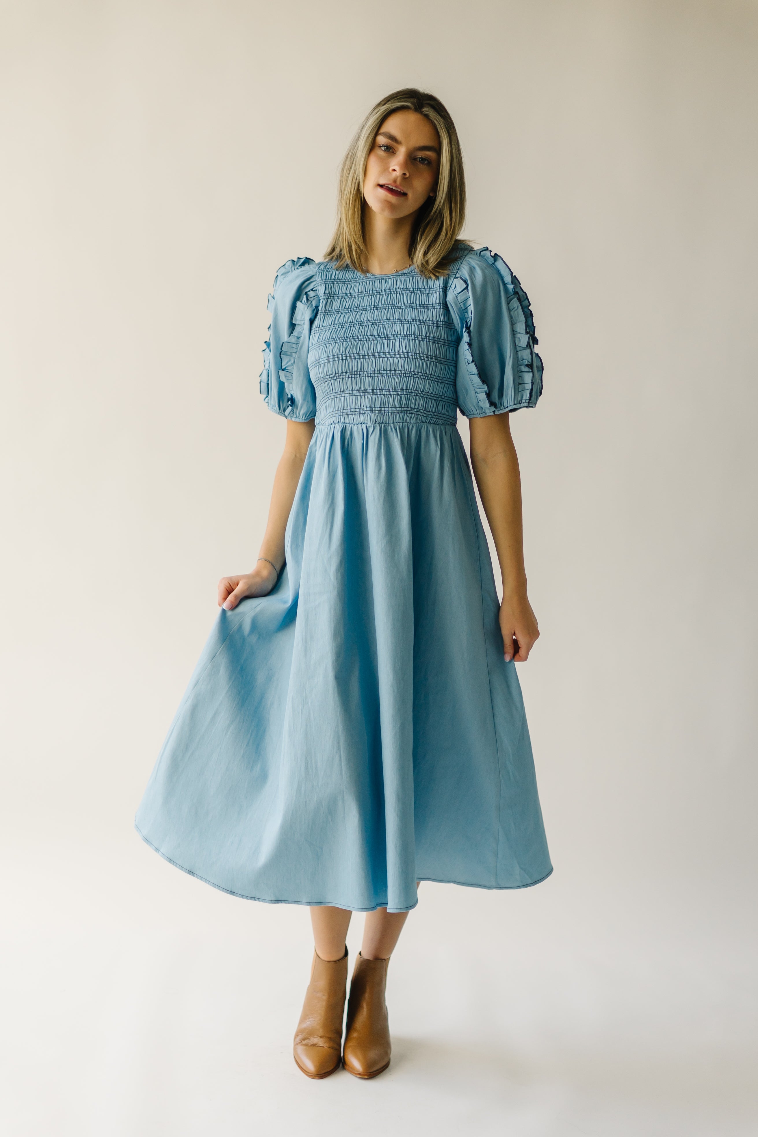 Glenburn Smocked Midi Dress - Light Denim