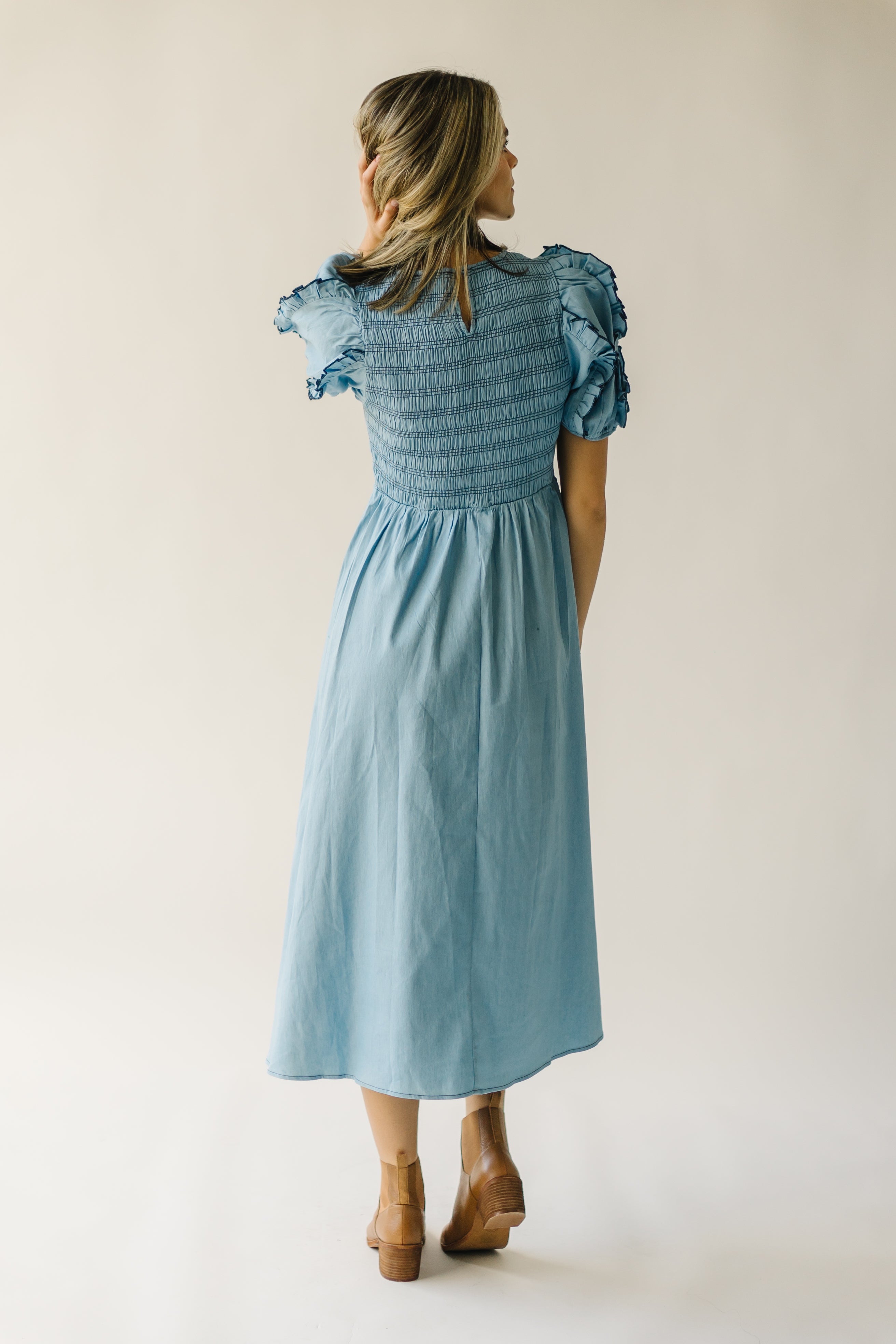 Glenburn Smocked Midi Dress - Light Denim