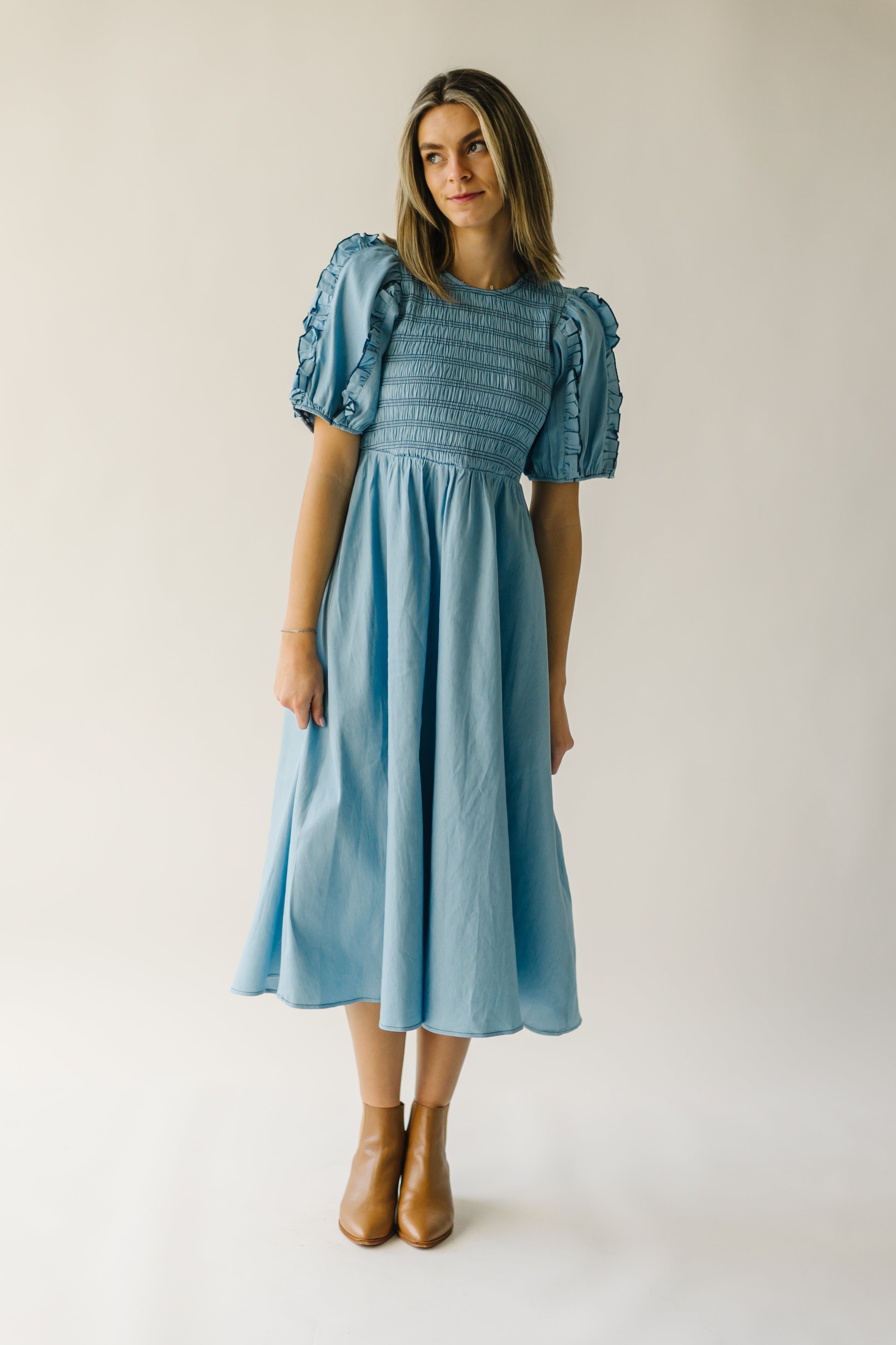 Glenburn Smocked Midi Dress - Light Denim