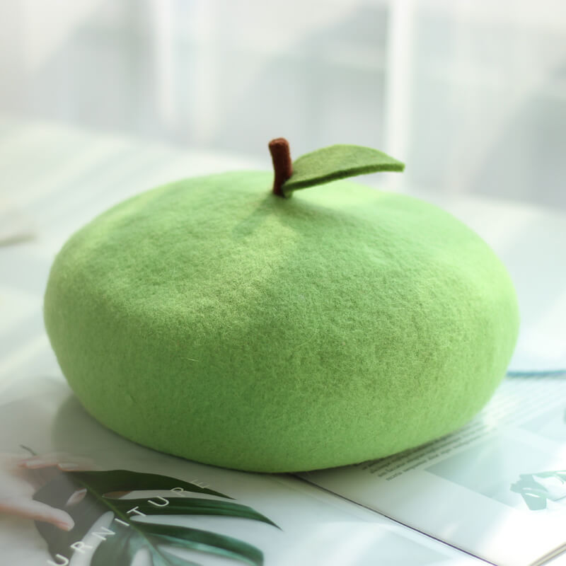 Green Apple Wool Beret - Apples by0122