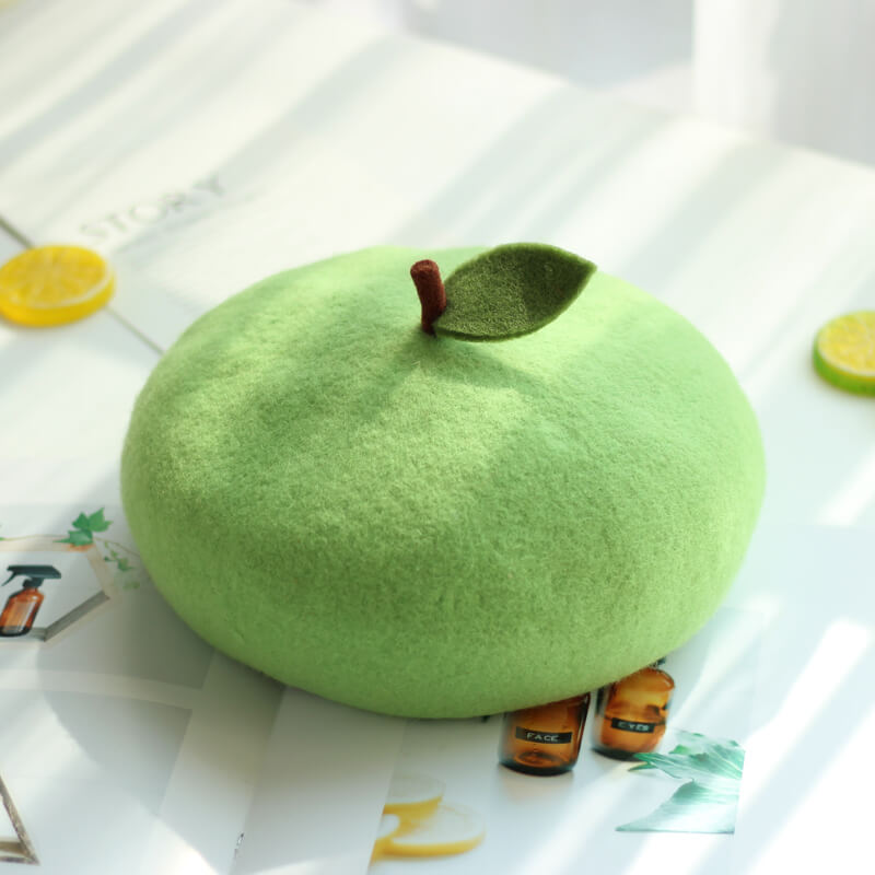 Green Apple Wool Beret - Apples by0122