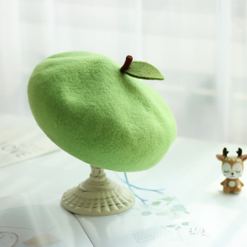 Green Apple Wool Beret - Apples by0122