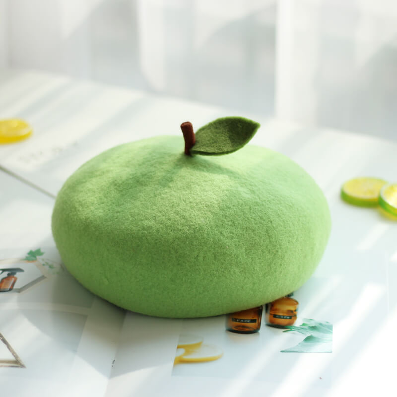 Green Apple Wool Beret - Apples by0122