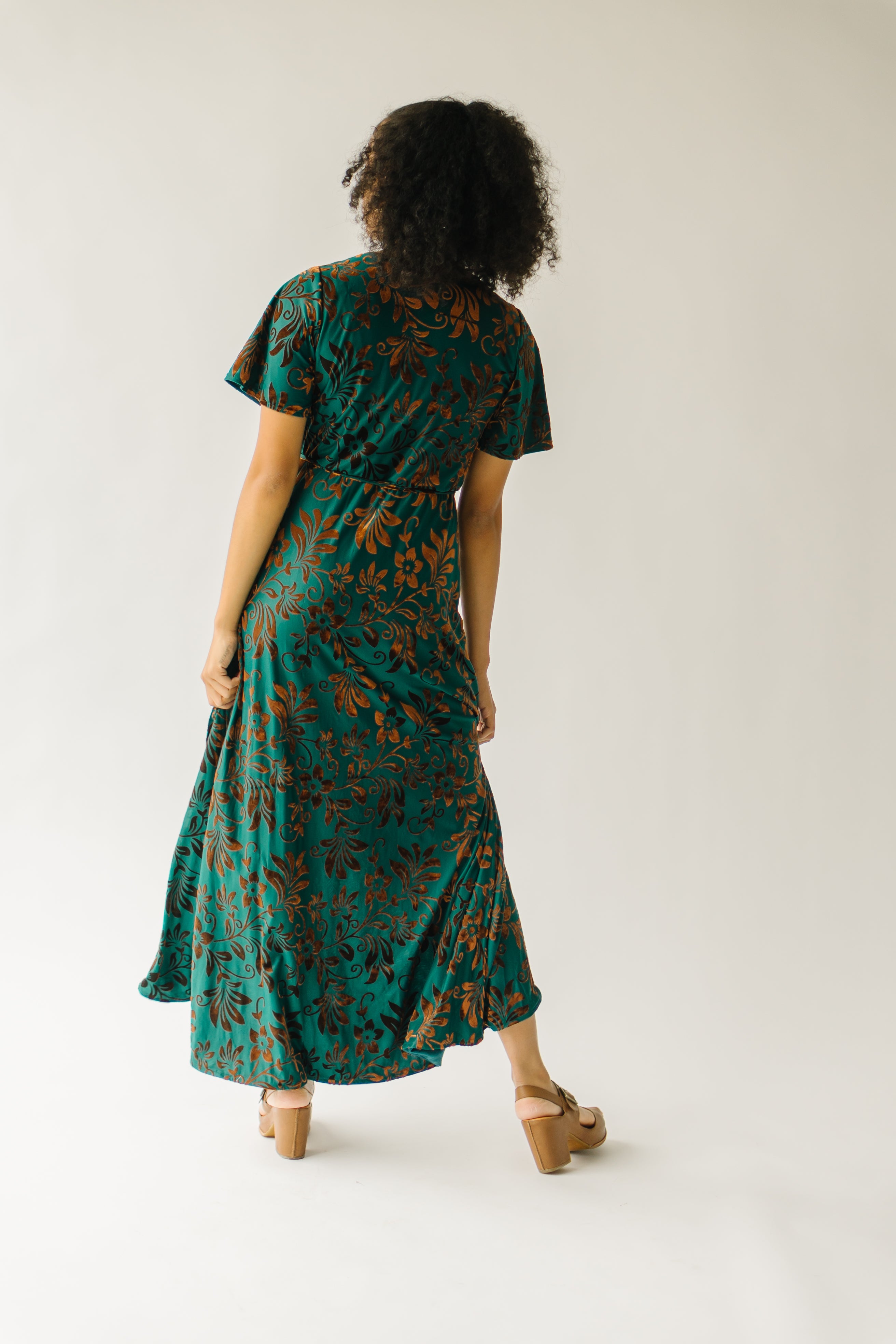 Green Multi Gorman Burn Out Velvet Midi Dress