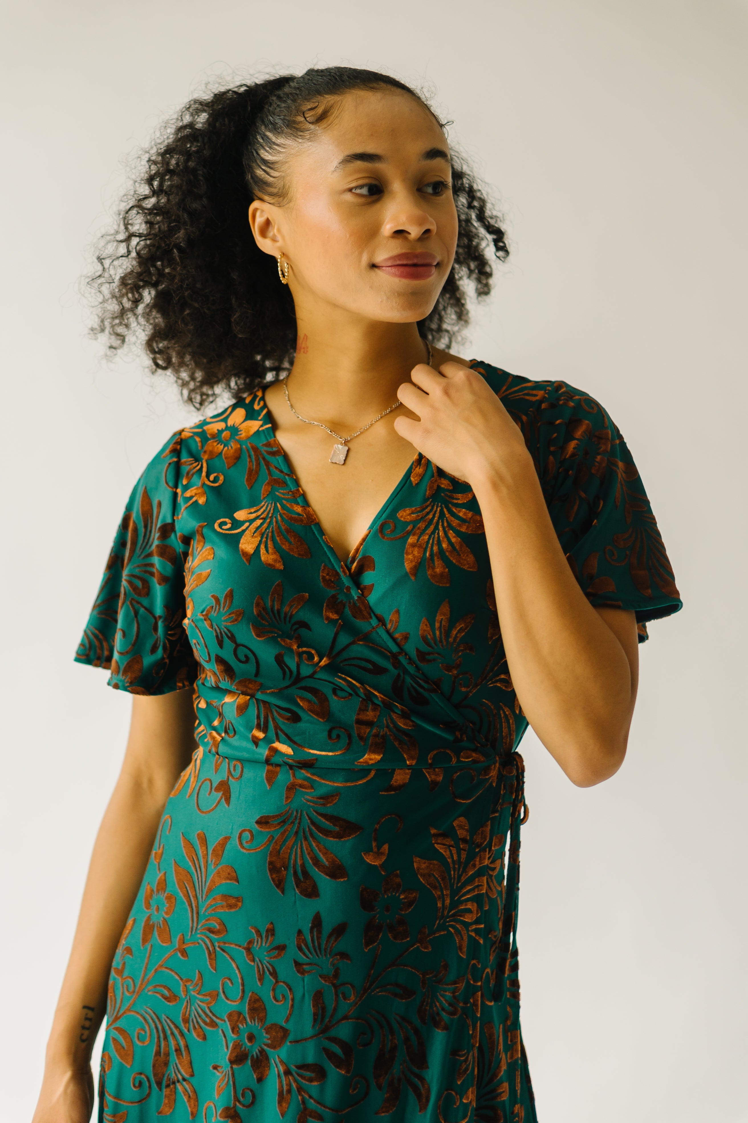 Green Multi Gorman Burn Out Velvet Midi Dress