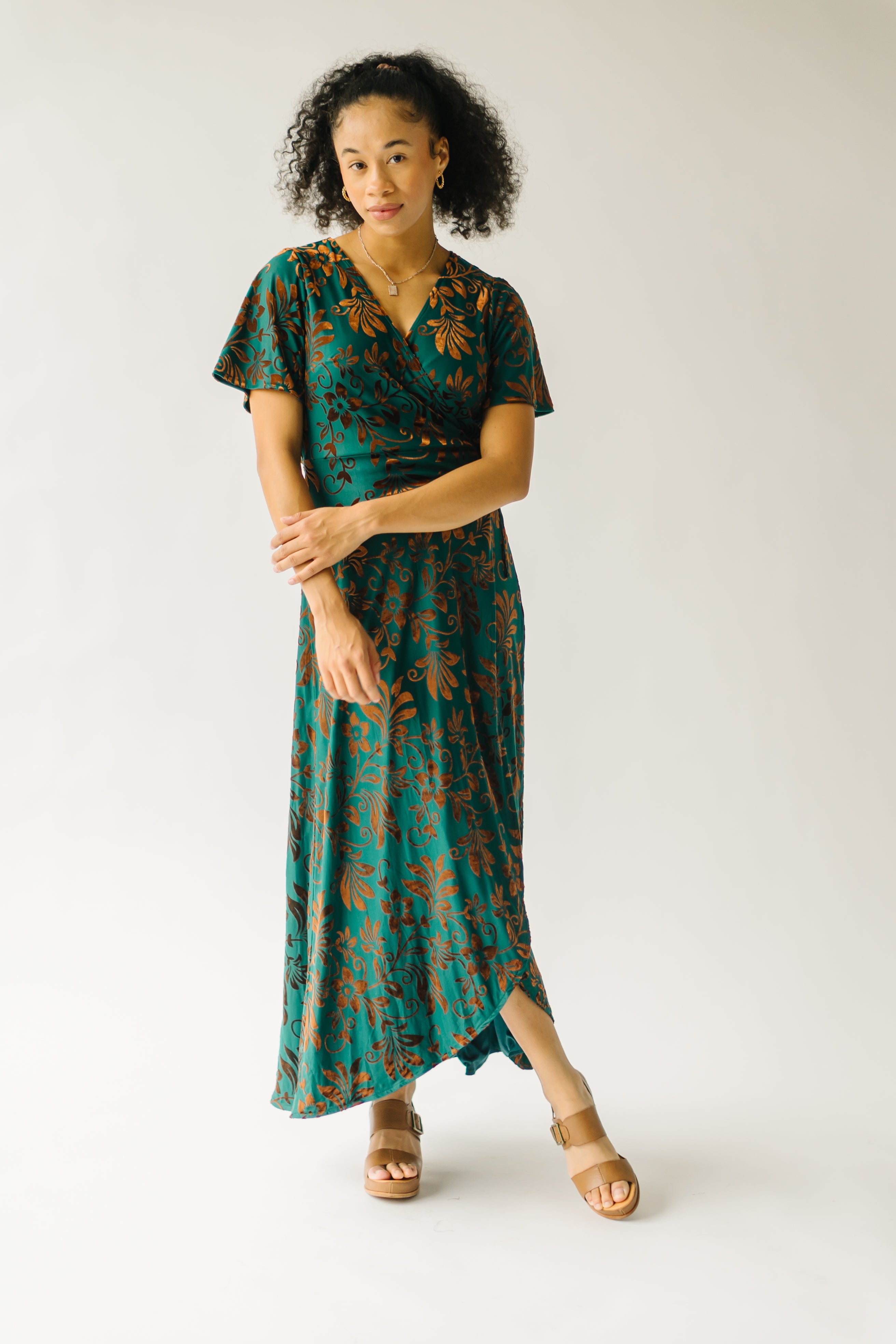 Green Multi Gorman Burn Out Velvet Midi Dress