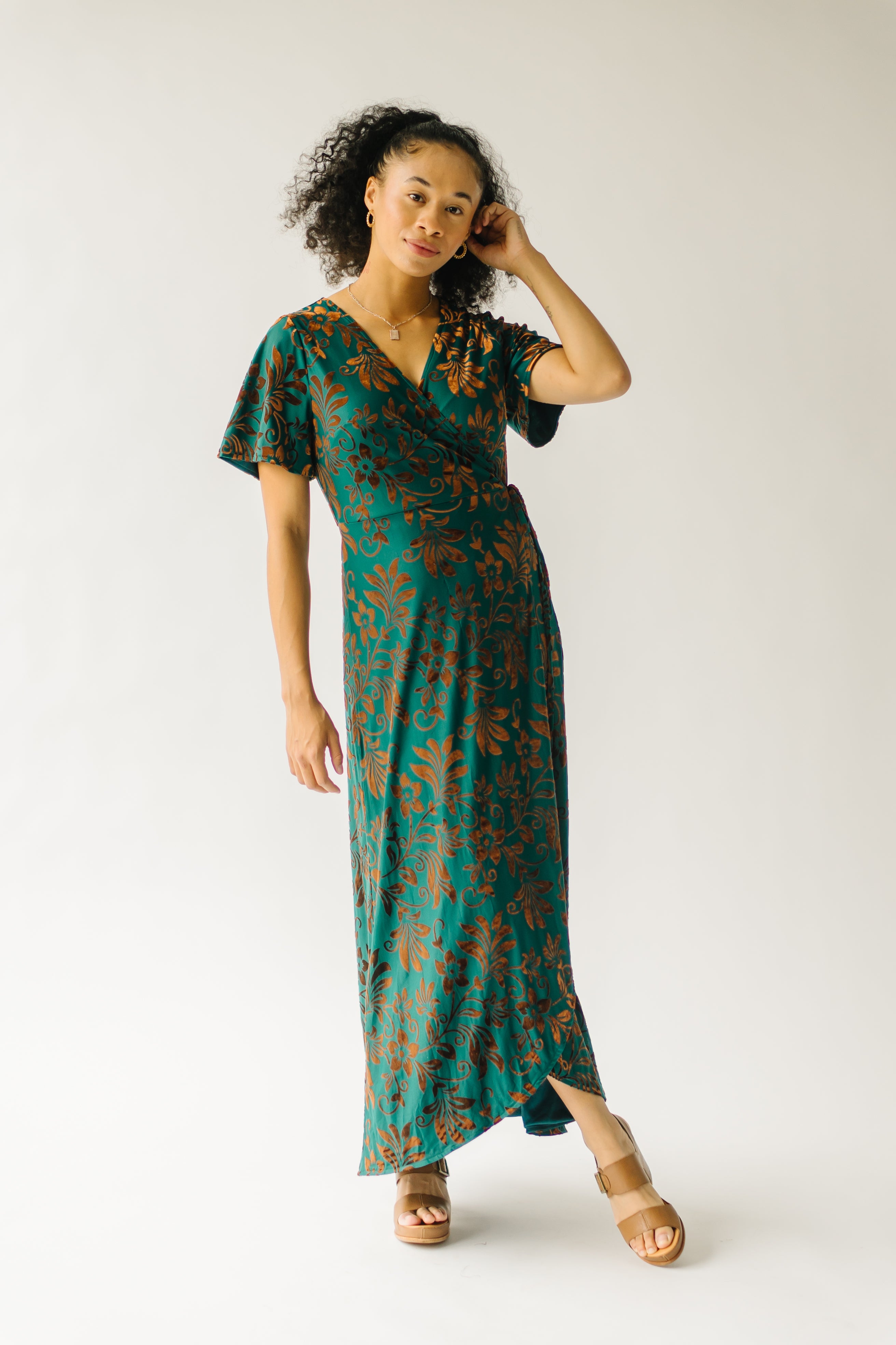 Green Multi Gorman Burn Out Velvet Midi Dress