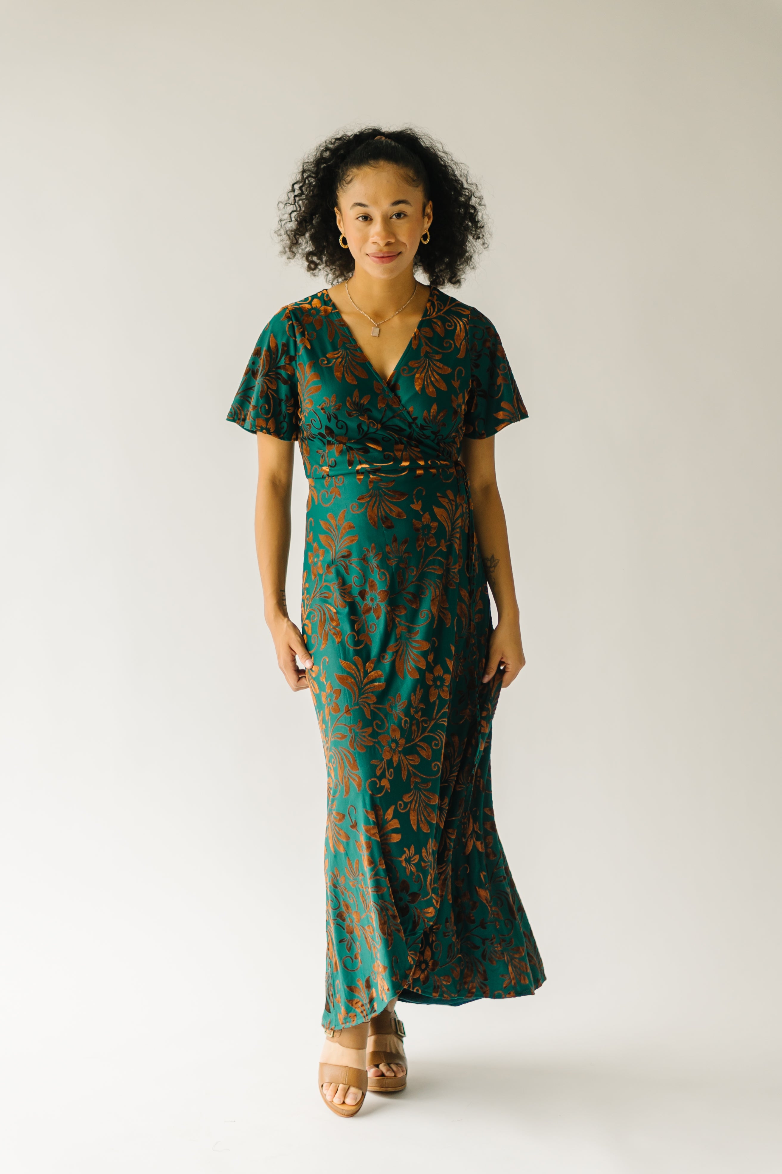 Green Multi Gorman Burn Out Velvet Midi Dress