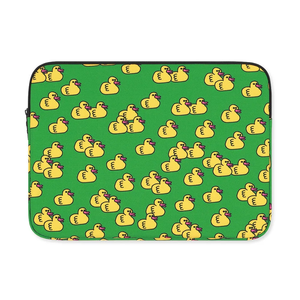 Green Yellow Duck Laptop Sleeves - iPad 11 13 15 Inch Cases - Protective Covers - Handbags - Square Pouches - Designer Artist Pr