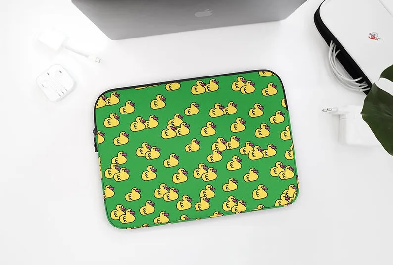 Green Yellow Duck Laptop Sleeves - iPad 11 13 15 Inch Cases - Protective Covers - Handbags - Square Pouches - Designer Artist Pr